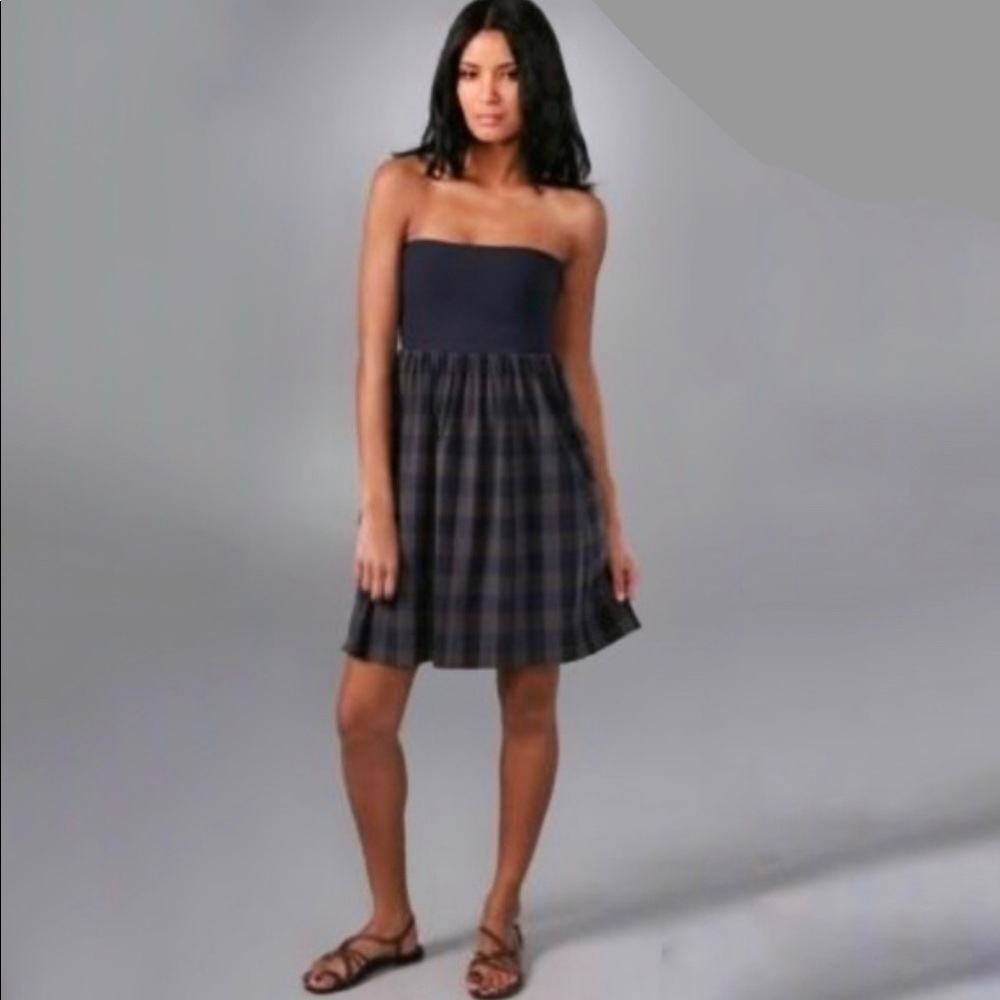 Theory Plaid Trois C convertible Strapless Bandeau Top Dress